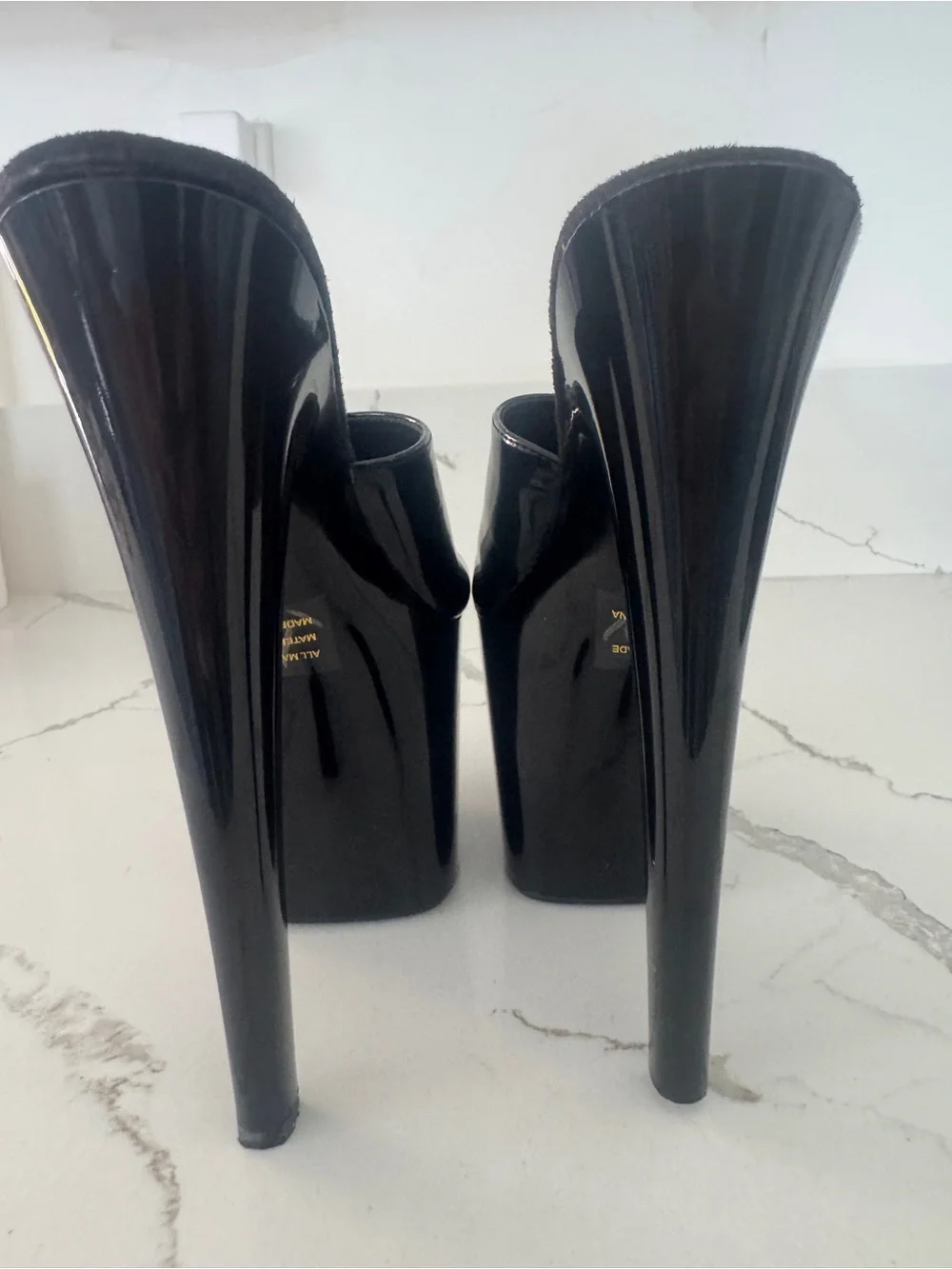 Jante Black High Gloss Platform Slide Heels